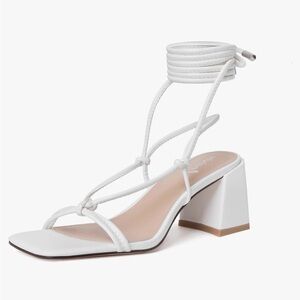 White Wrap around ankle Sandals with heel